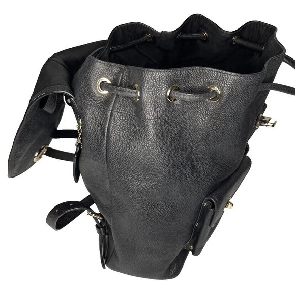 Coach Black Pebbled Leather Backpack Bag Large Turnlock  Adj straps 12" high - Picture 7 of 16